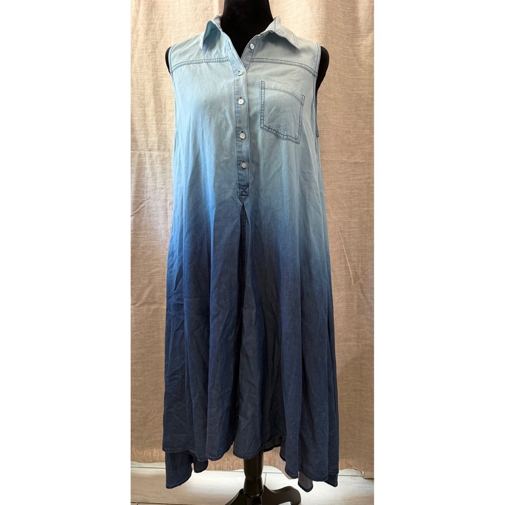 Osoβ Casuals Women Blue Ombre Lyocell Sleeveless Maxi Dress High Low Hem Medium
